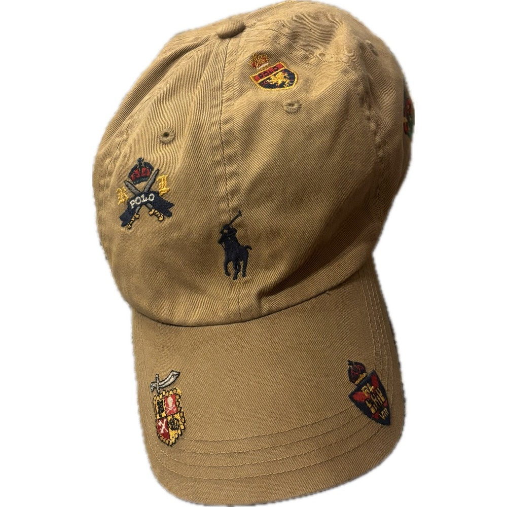 Polo Ralph Lauren Mens Tan Multi Crest Embroidered Chino Baseball Cap Hat